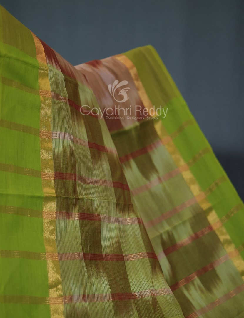 Dual Shades of Beige Mangalagiri Ikkat Cotton Saree By Gayathri Reddy Designer Studio | Grocsy