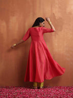 trueBrowns Hot Pink Tissue Flared Anarkali Kurta Set | Grocsy