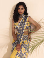 trueBrowns Yellow Muslin Ikat Saree | Grocsy