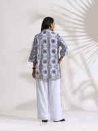 trueBrowns White Cotton Print Jacket Co-ord Set | Grocsy