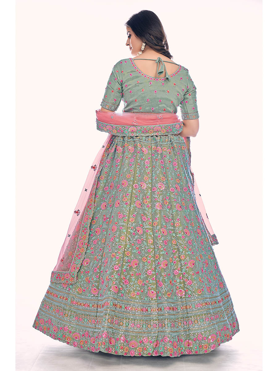 Myra Green Gota Silk Embroidered Designer Lehenga Choli | Grocsy