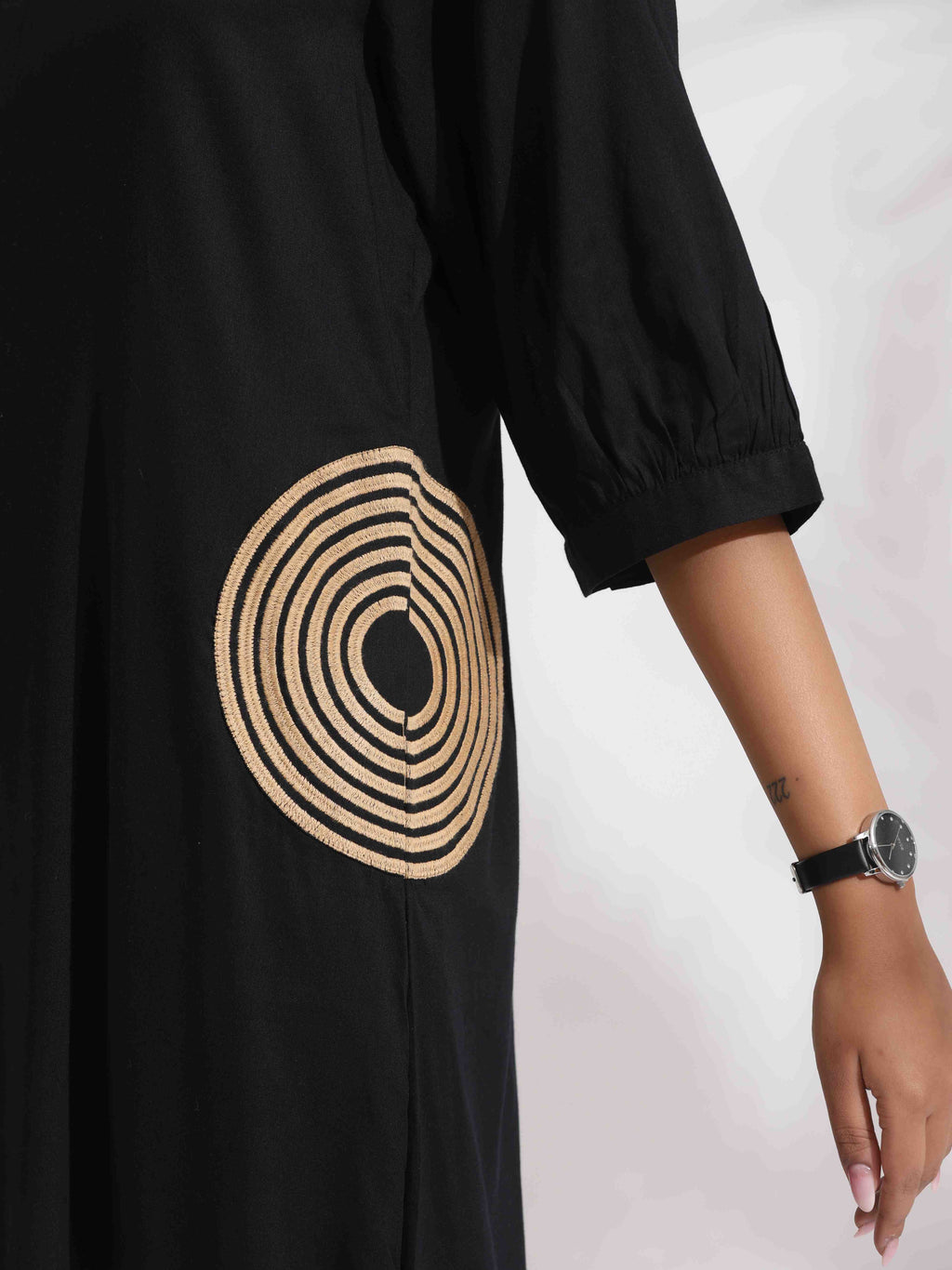 trueBrowns Black Cotton Embroidered Dress | Grocsy