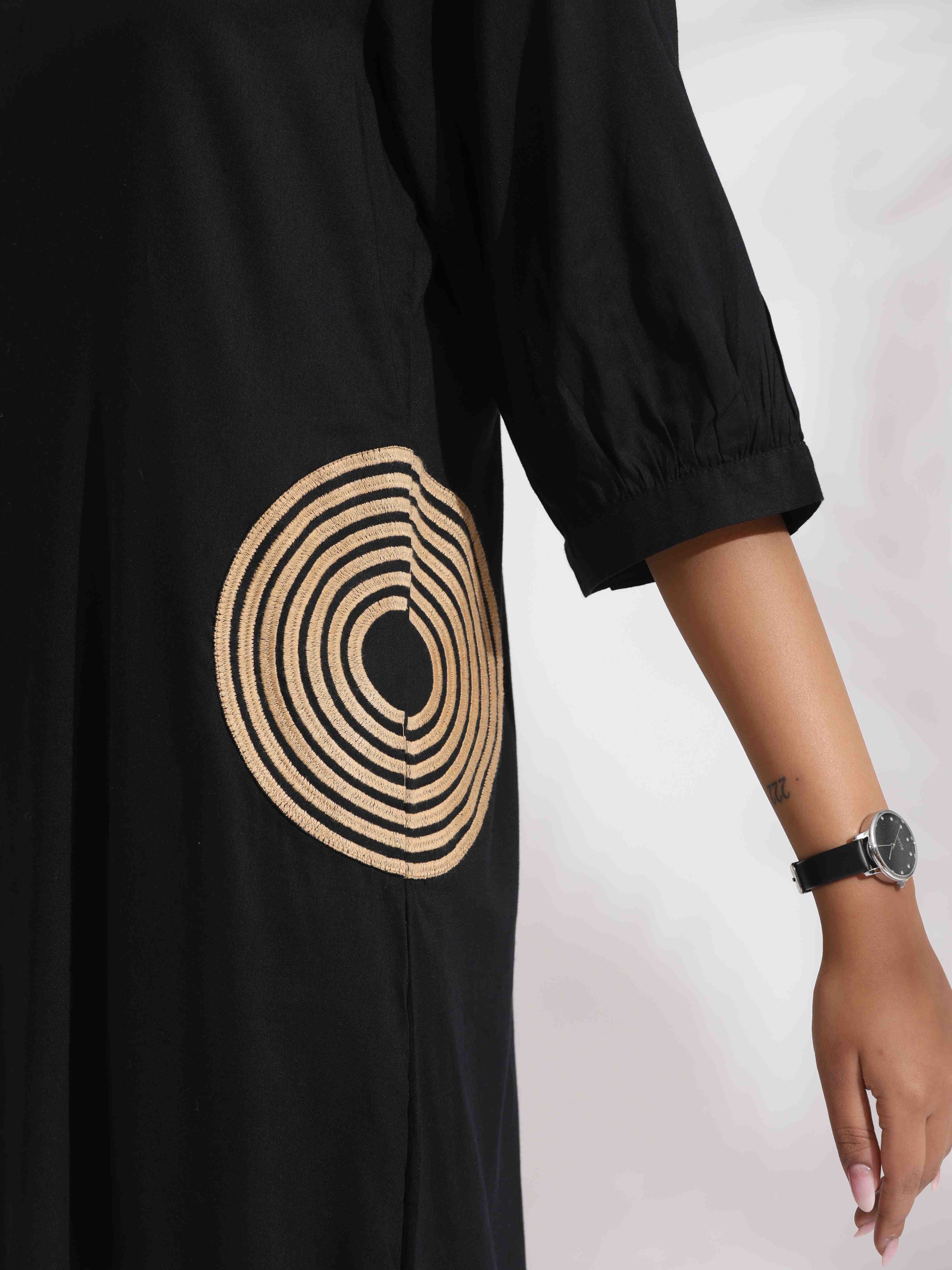 trueBrowns Black Cotton Embroidered Dress | Grocsy