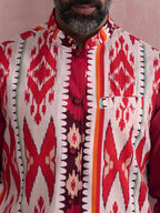 trueBrowns Men's Maroon Ikat Print Cotton Reversible Nehru Jacket | Grocsy