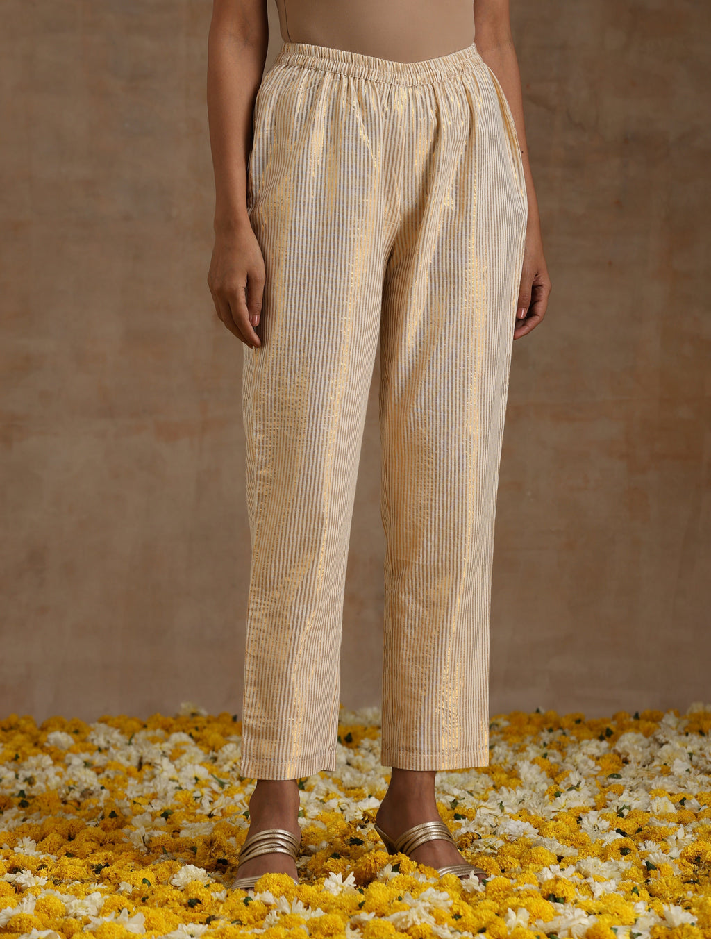 trueBrowns Ivory Gold Cotton Anarkali Set | Grocsy