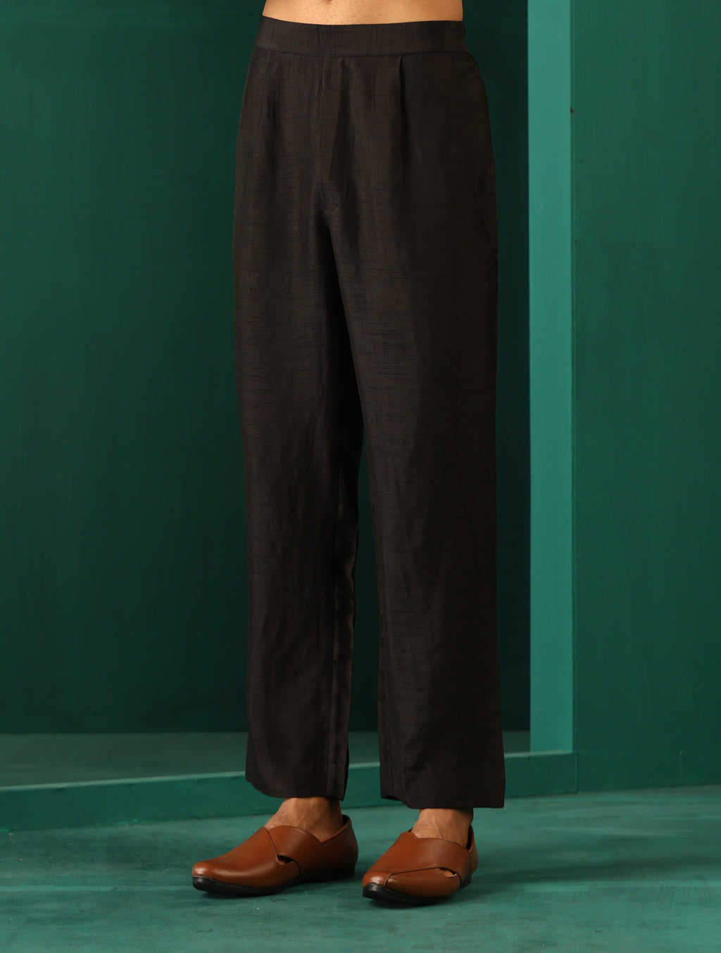 trueBrowns Men's Black Silk Co-ord Set Stitch Detail | Grocsy