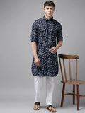 Fabmade Pure Cotton Pathani Kurta Print With Pyjama | Grocsy