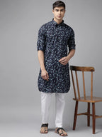 Fabmade Pure Cotton Pathani Kurta Print With Pyjama | Grocsy