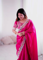 Lorenvalley Fashion Magenta Jimmy Choo with Embroidery Threads Codding & Sequins Work Saree with Blouse | Grocsy