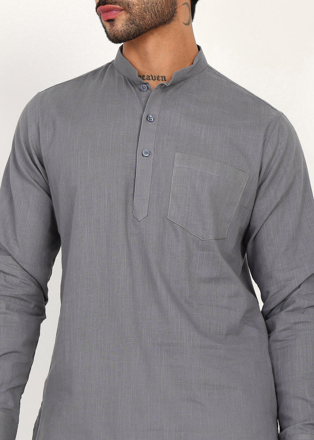 Fabmade Ash Grey Linen Short Kurta | Grocsy