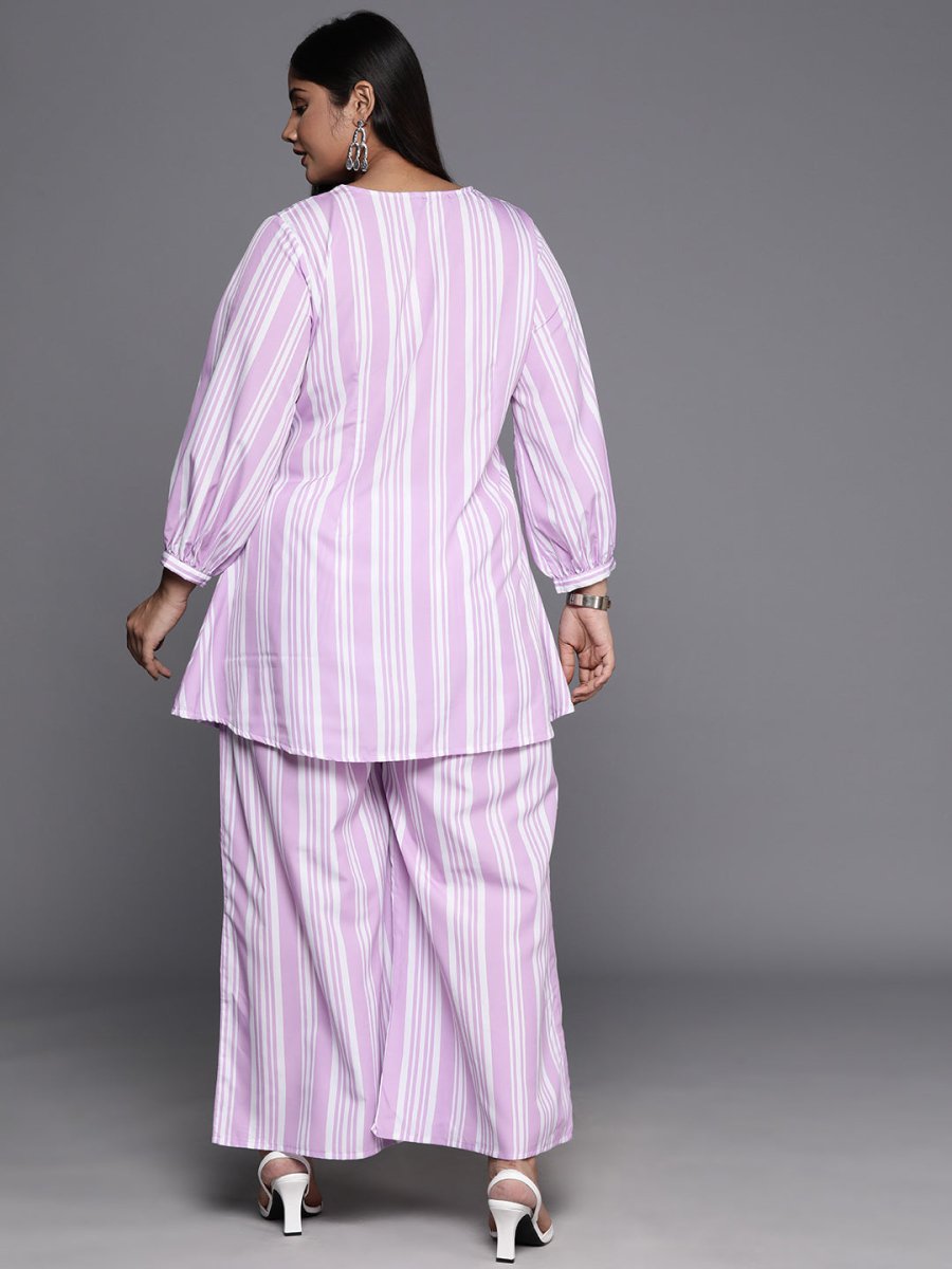 Ahalyaa Plus Size Striped Tunic with Palazzos | Grocsy
