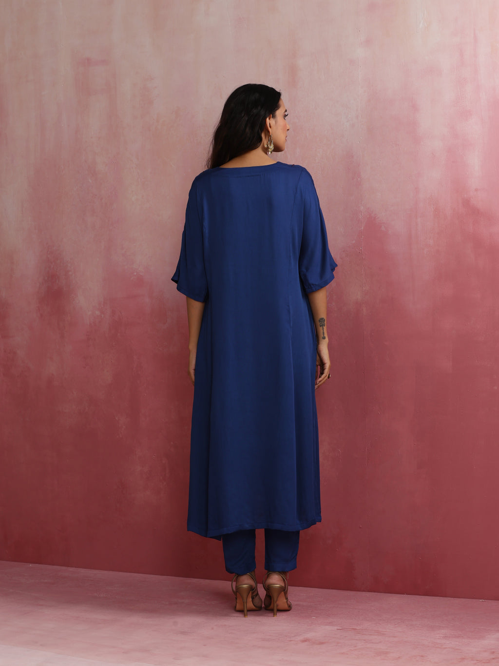 trueBrowns Blue Modal Kimono sleeve Kurta set | Grocsy