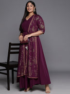 Ahalyaa Plus Size Floral Print Crepe Layered A-line Maxi Ethnic Dress | Grocsy