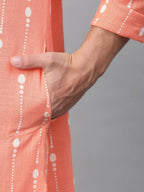 Fabmade Peach & White Printed Straight Kurta Pyjama | Grocsy