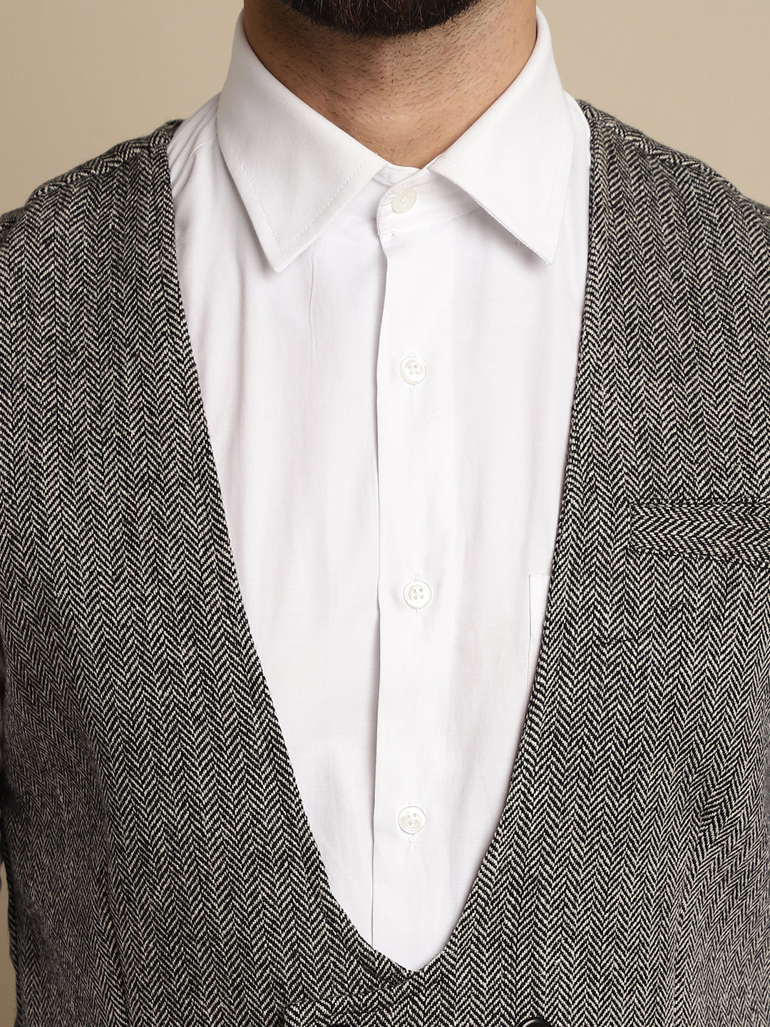 Even Apparels Men's Grey Woolen Double Breast Waistcoat | Grocsy