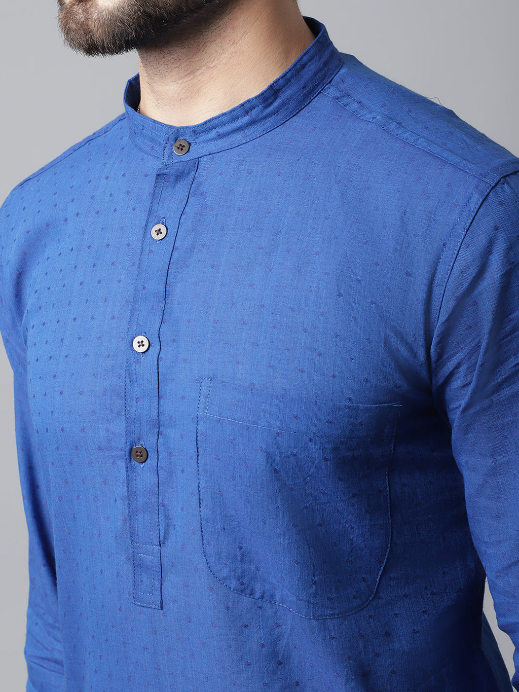Even Apparels Blue Solid Kurta With Band Collar | Grocsy