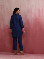 trueBrowns Dark Blue Cotton Dobby Kurta Co-ord set | Grocsy