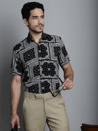 Jainish Men's Paisley Printed Formal Shirts - Black | Grocsy