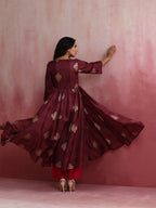 trueBrowns Purple Viscose Silk Kurta Set | Grocsy