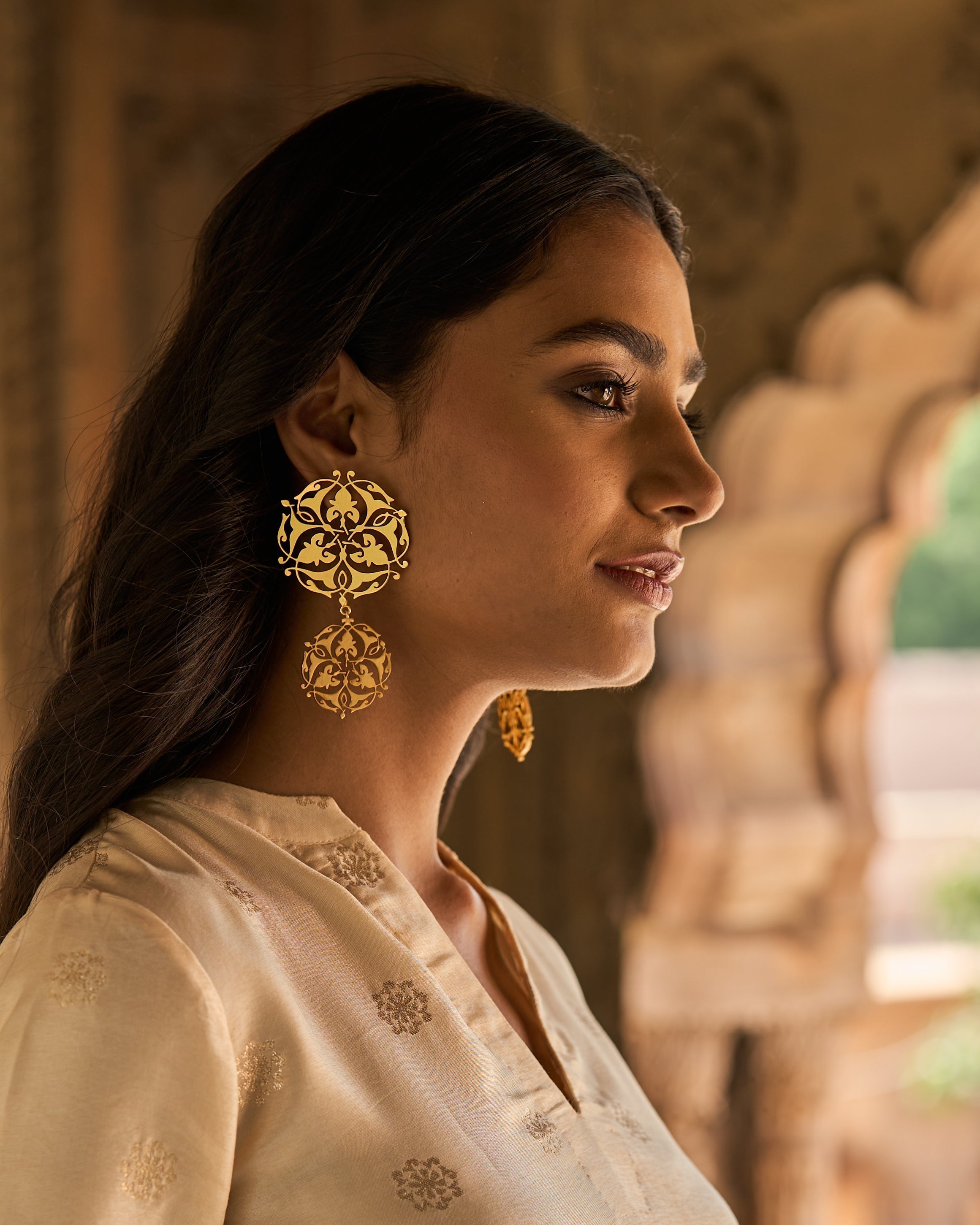 trueBrowns Gold-Polished Circle Drop Earrings | Grocsy