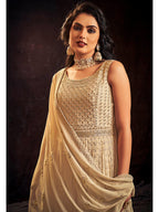 Myra Cream Real Georgette Designer Gown Style Suit | Grocsy