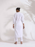 trueBrowns trueBrown White Cotton Schiffli Kurta Set | Grocsy