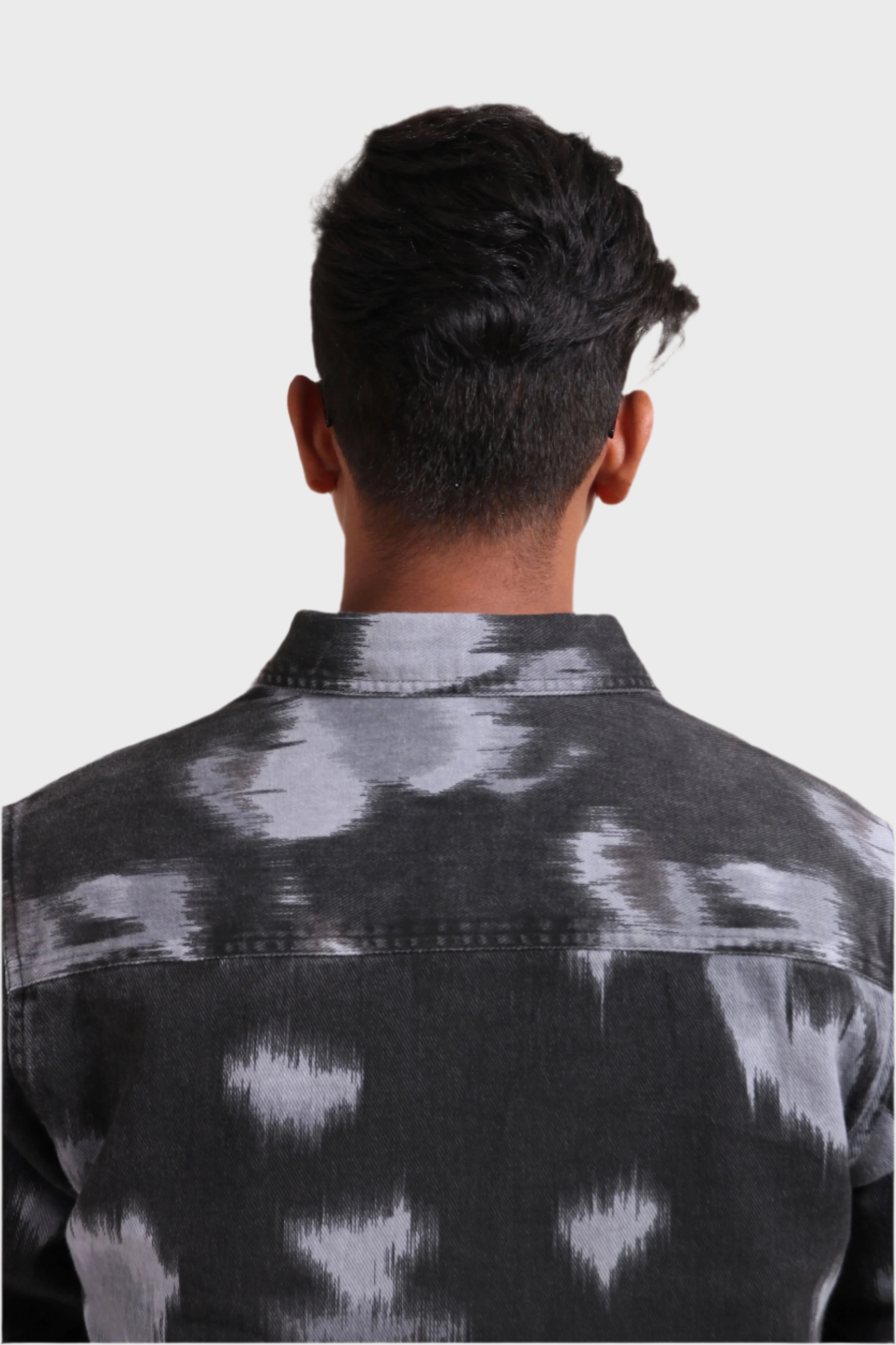 Xkind Light Blue Printed Denim Shacket | Grocsy
