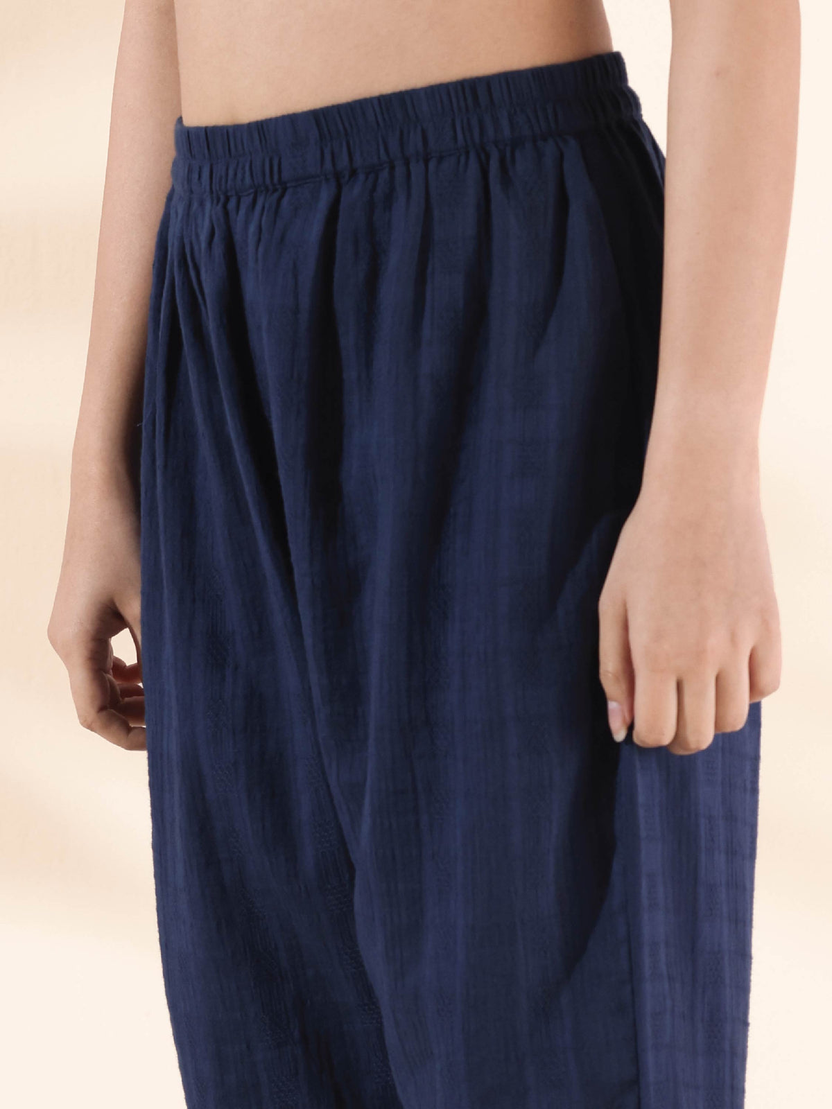 trueBrowns Blue Cotton Dobby Kurta Pant Set | Grocsy