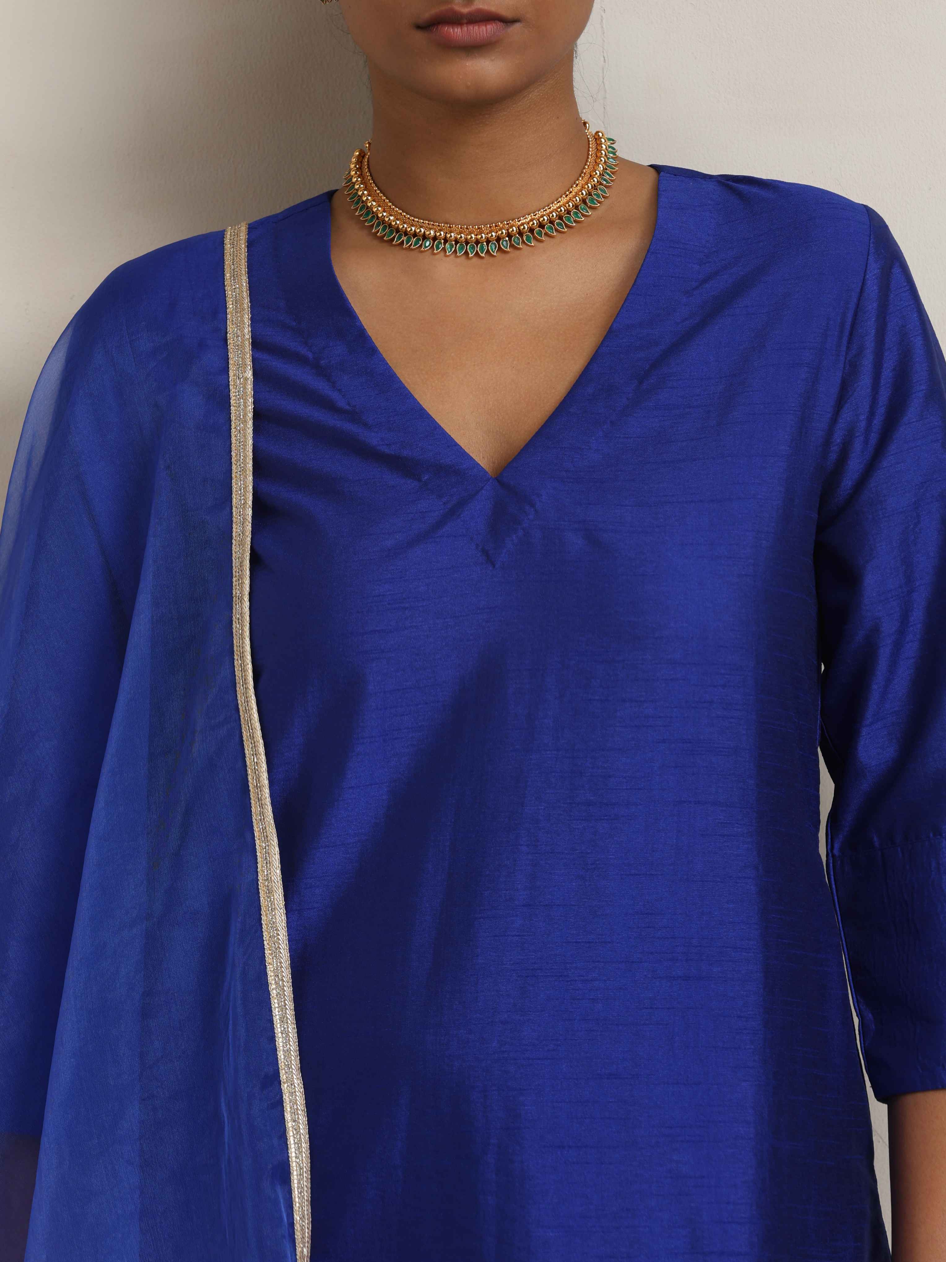 trueBrowns Electric Blue Sharara Dupatta Set | Grocsy