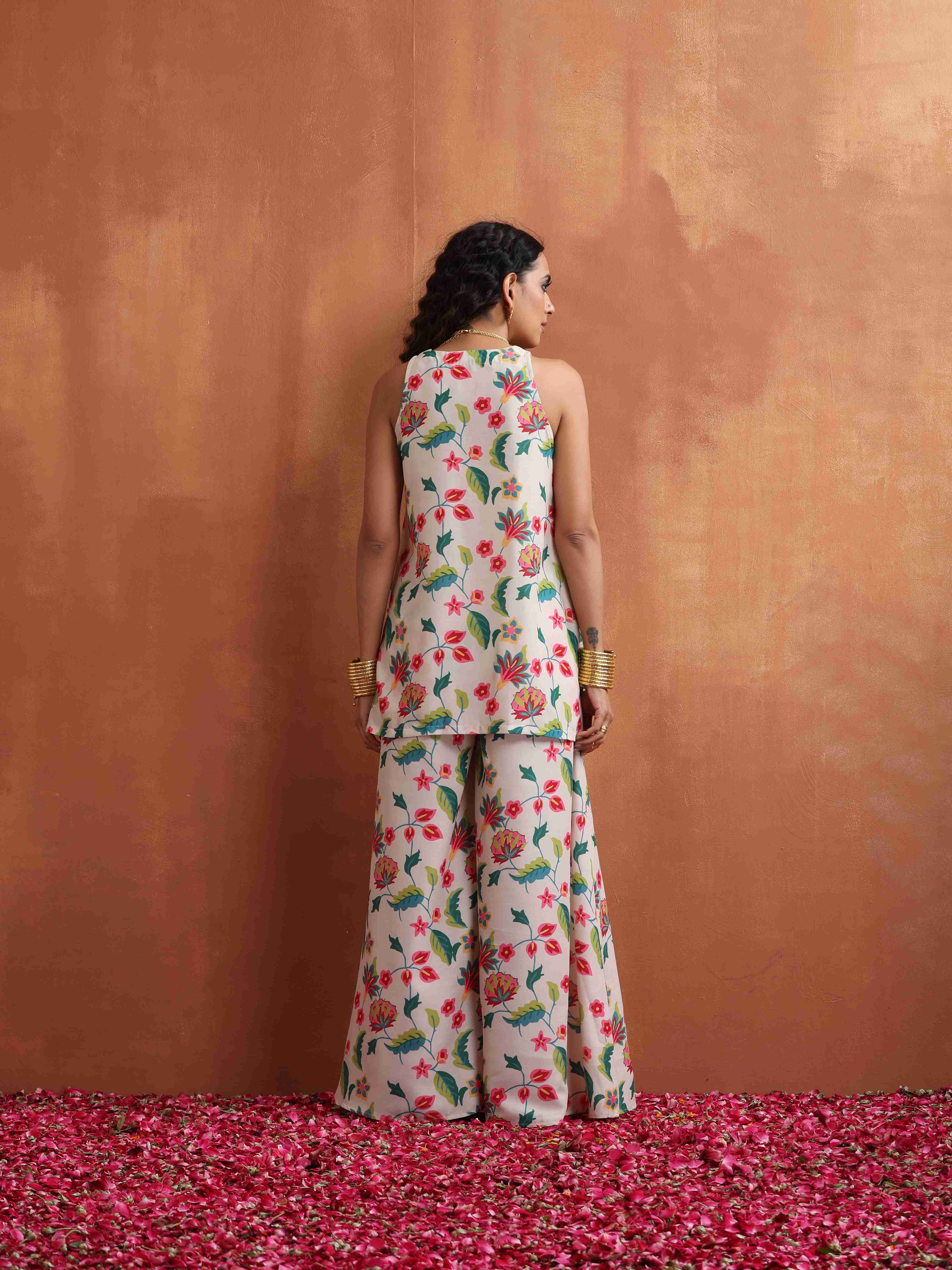 trueBrowns Off White Print Sharara Set | Grocsy