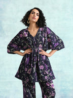 trueBrowns Black Printed Velvet Co-Ord Set | Grocsy