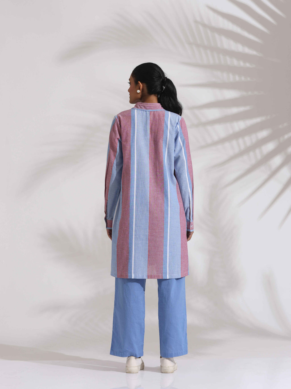 trueBrowns Blue Cotton Stripe Kurta Co-ord Set | Grocsy