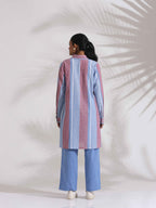trueBrowns Blue Cotton Stripe Kurta Co-ord Set | Grocsy
