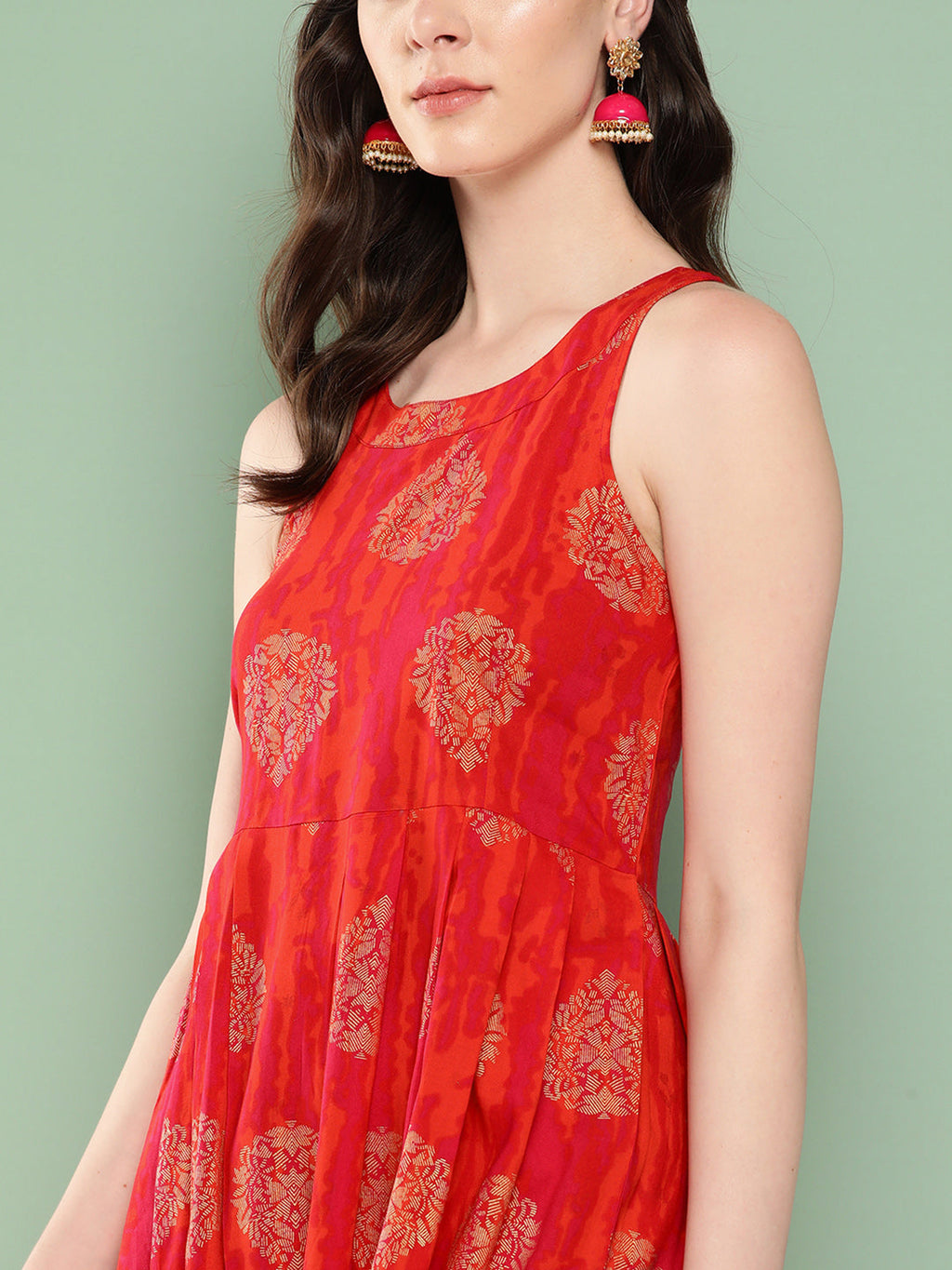InWeave Women's Rust Mughal Print Raisa Back Detial Long Coords Set | Grocsy