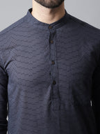 Even Apparels Blue Pure Cotton Kurta With Band Collar | Grocsy