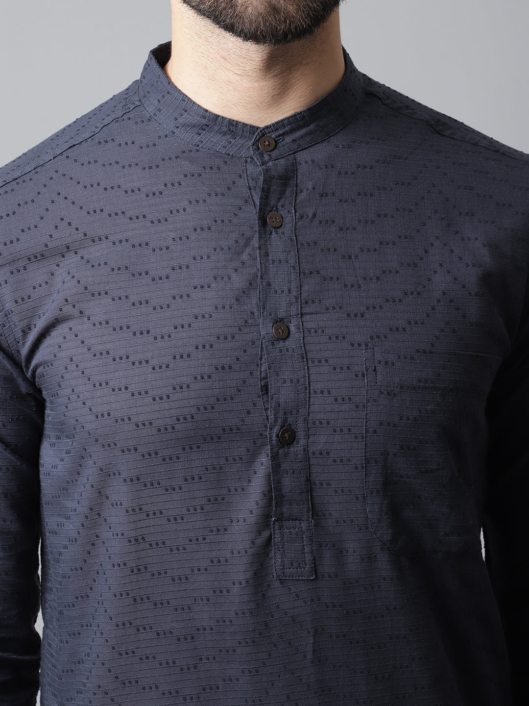 Even Apparels Blue Pure Cotton Kurta With Band Collar | Grocsy