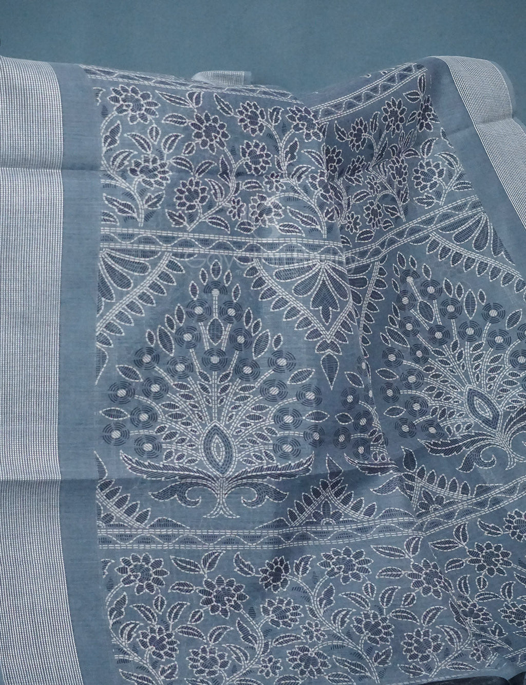 Shades of Light Ash Grey Colour Floral Print Semi Chanderi Saree By Gayathri Reddy Designer Studio | Grocsy