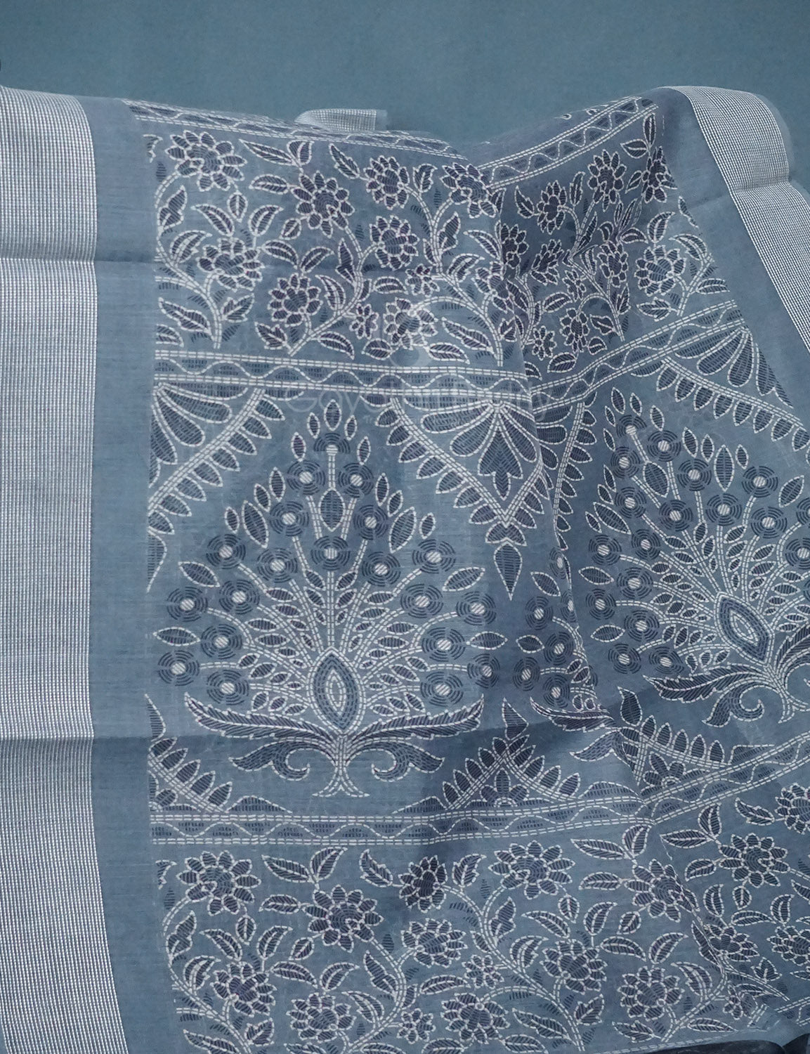 Shades of Light Ash Grey Colour Floral Print Semi Chanderi Saree By Gayathri Reddy Designer Studio | Grocsy