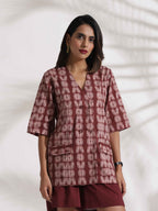 trueBrowns Brown Cotton Print Jacket Top & Short Co-ord Set | Grocsy