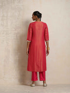 trueBrowns Hot Pink Tissue Straight Kurta Set | Grocsy