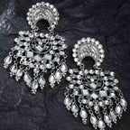 Tehzeeb Creations Women's Silver Colour Oxidised Earrings With Kundan | Grocsy