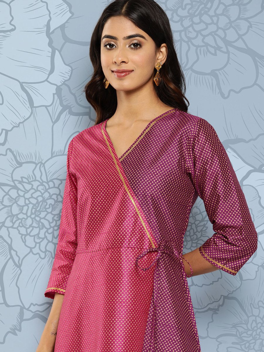Ahalyaa Colourblocked Printed Wrap Ethnic Dress | Grocsy