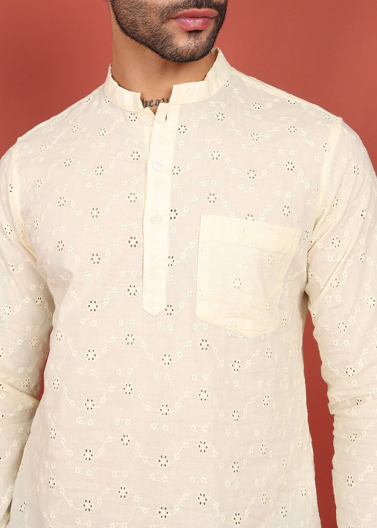 Fabmade Ivory Bloom Embroidered Short Kurta | Grocsy