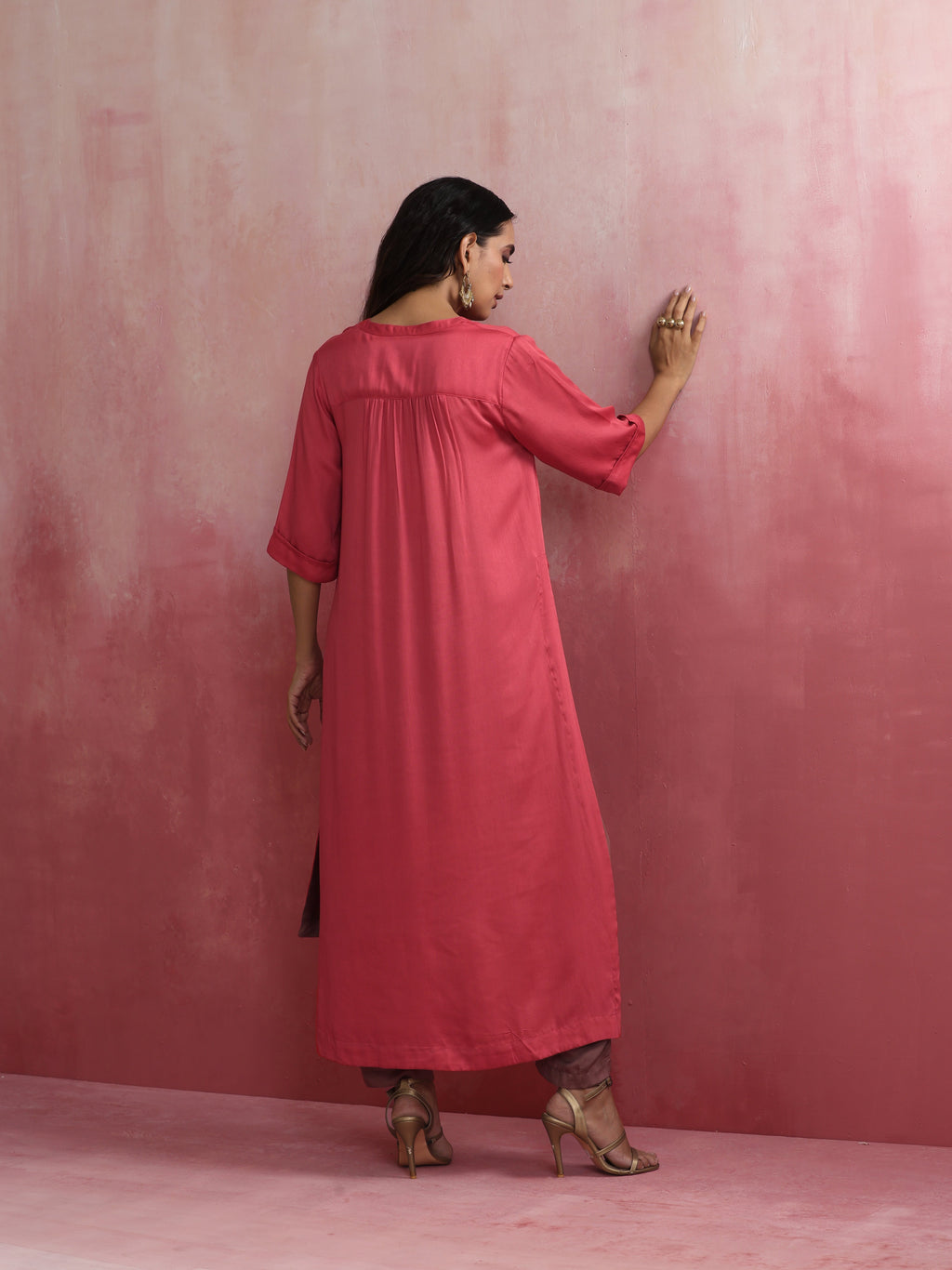 trueBrowns Red Modal Straight Fit Kurta Set | Grocsy