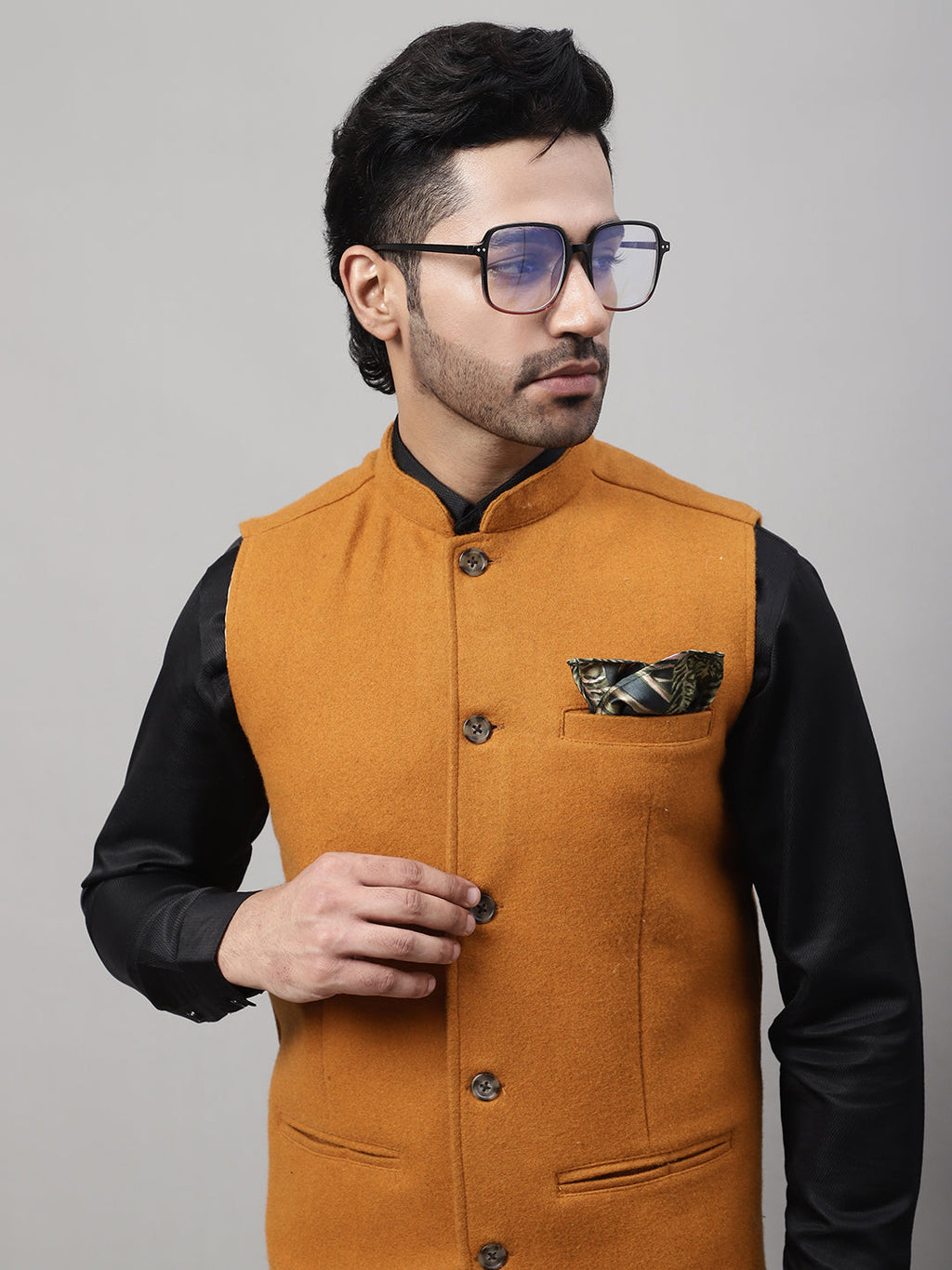 Even Apparels Men's Orange Pure Wool Nehru Jacket | Grocsy