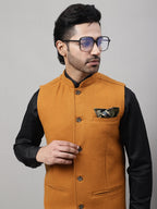 Even Apparels Men's Orange Pure Wool Nehru Jacket | Grocsy