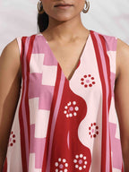 trueBrowns Pink Cotton Abstract Print Dress | Grocsy