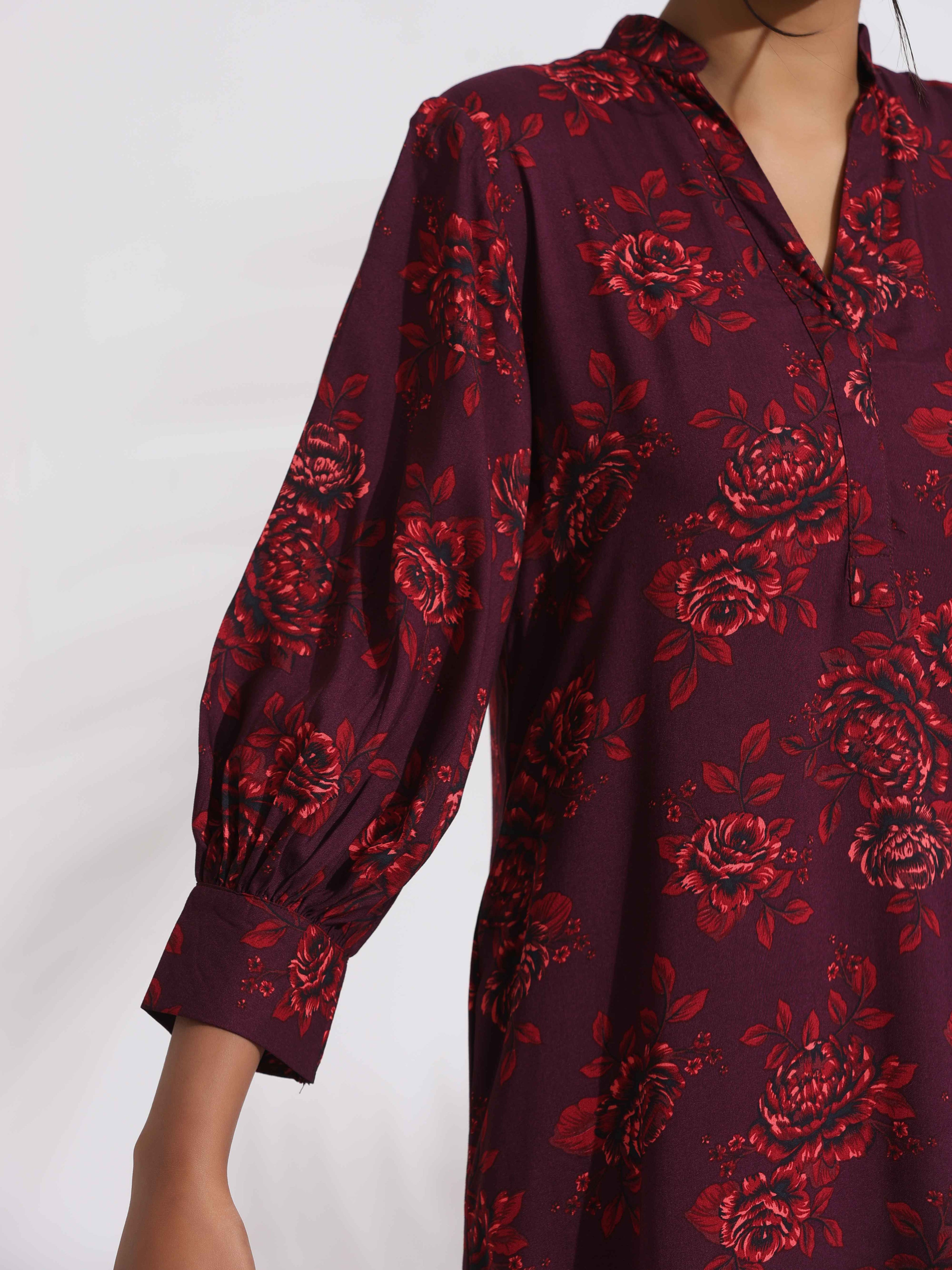 trueBrowns Purple Floral Print Kurta Set | Grocsy