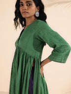 trueBrowns Green Cotton Dobby Flared Kurta Pant Set | Grocsy