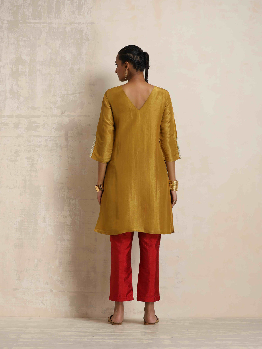 trueBrowns Gold Tissue Kurta Co-ord Set | Grocsy